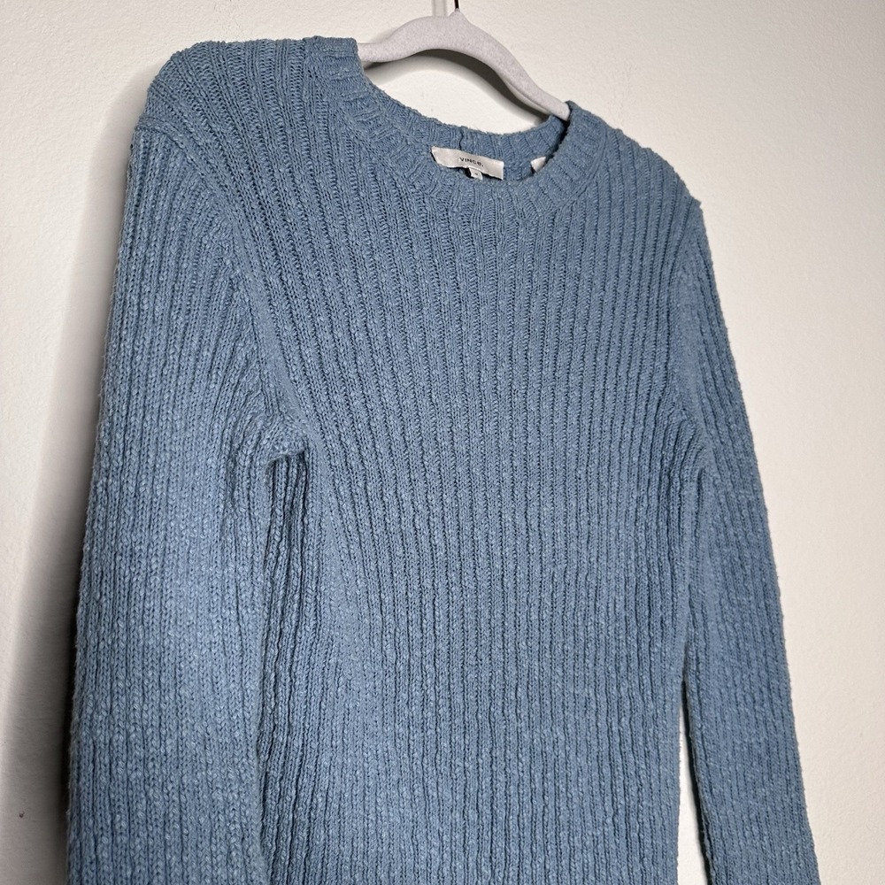 VINCE Pullover Sweater Womens M Dark Topaz Ribbed Textured Linen-Blend Crewneck - Picture 4 of 7